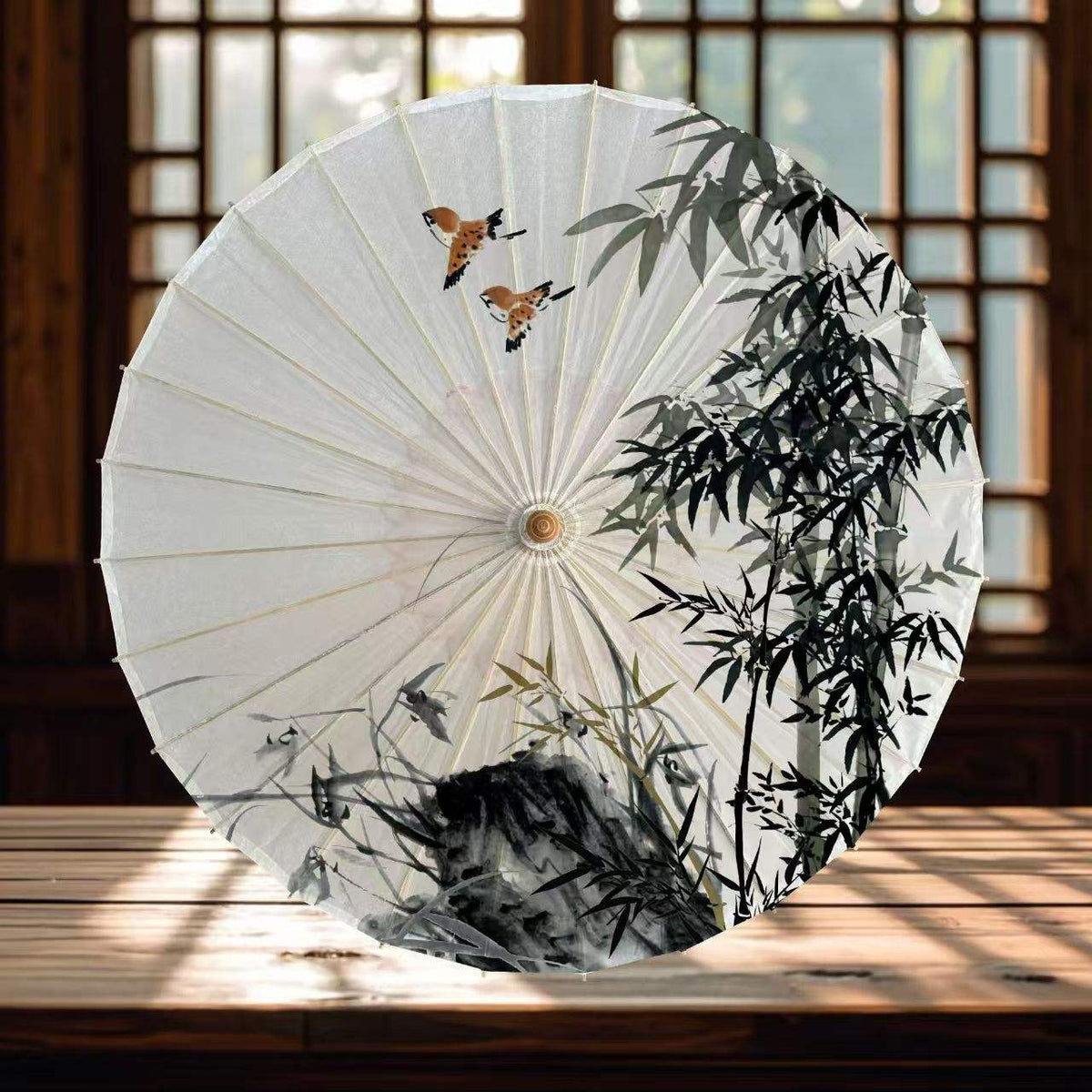 Handcrafted Oil Paper Umbrella - Elegant Wooden Bamboo Design