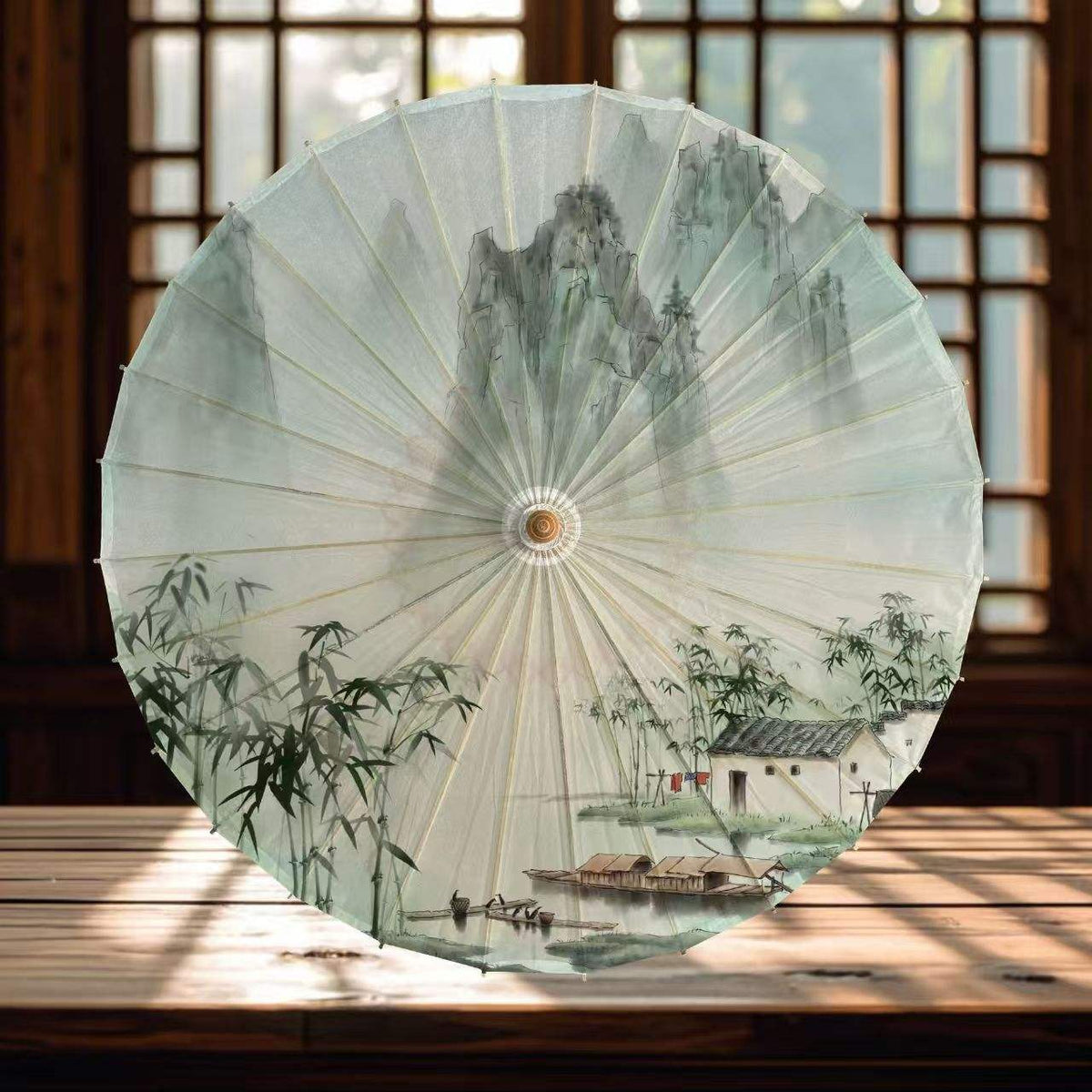 Handcrafted Oil Paper Umbrella - Elegant Wooden Bamboo Design