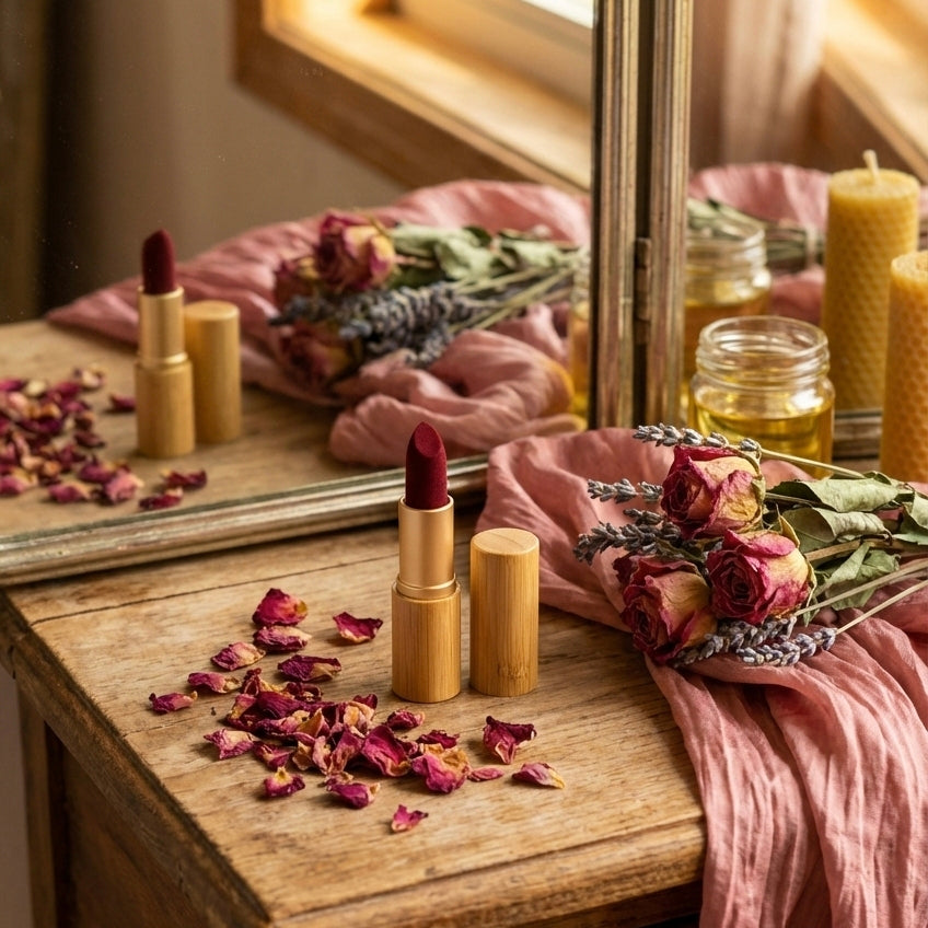 Handmade Rose Petal Velvet Lipstick - Natural & Gentle on Lips